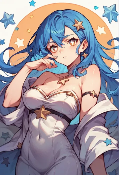 Anime Girl with blue hair and star pupils sexy