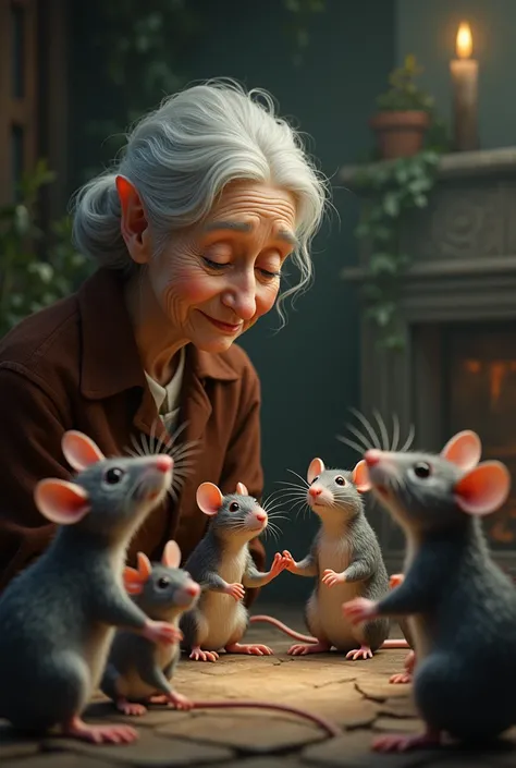 Rats praising an elderly lady