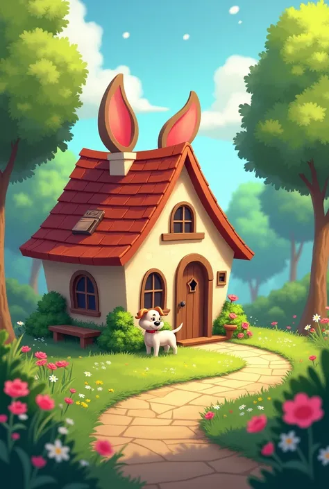 Make me a map with a 
house with ears and a little dog, a park that is 2 minutes from the house 
