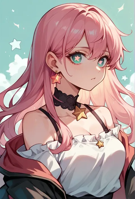 Anime Girl with pink hair and star pupils sexy