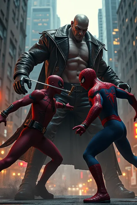 Daredevil and Spider-Man fighting Kingpin