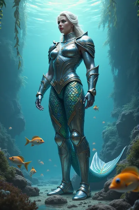 Warrior with shining armor and legs with a mermaid tail