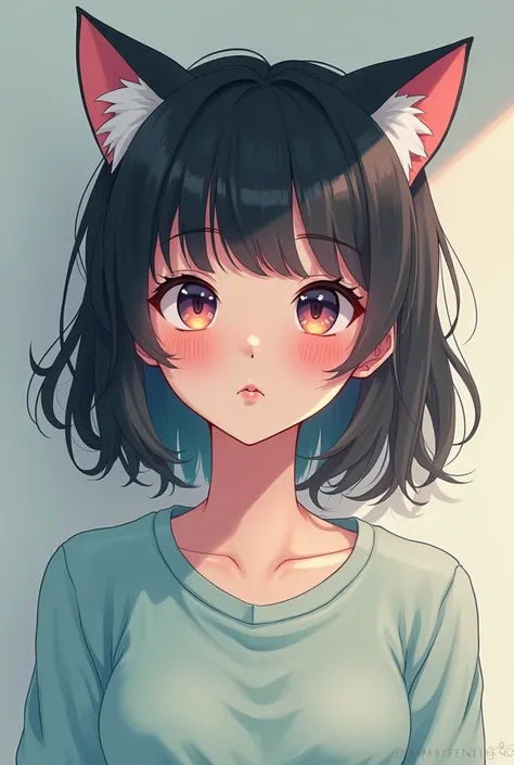 one girl, cat ears, obedient, anime style, upperbody, hypnotized, sweatshirt