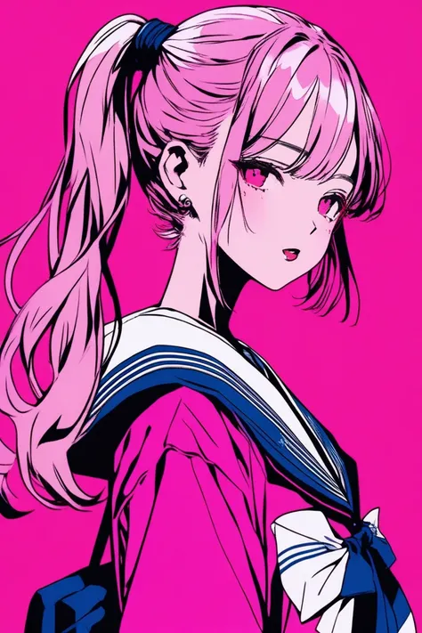  
((masterpiece,Highest quality)), 8k, anime , Realistic ,sketch, anime風のポートレート, 黒猫を連れたanimeの女性, 20-year-old, Pink gradient background, High school girl sailor uniform, Neon Ponytail Hair, lip, Texture Trim, Japanese, Upper Body, (masterpiece,Highest quali...