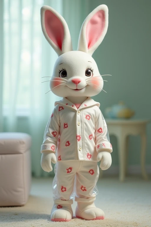 Humanoid bunny in transparent pajamas
