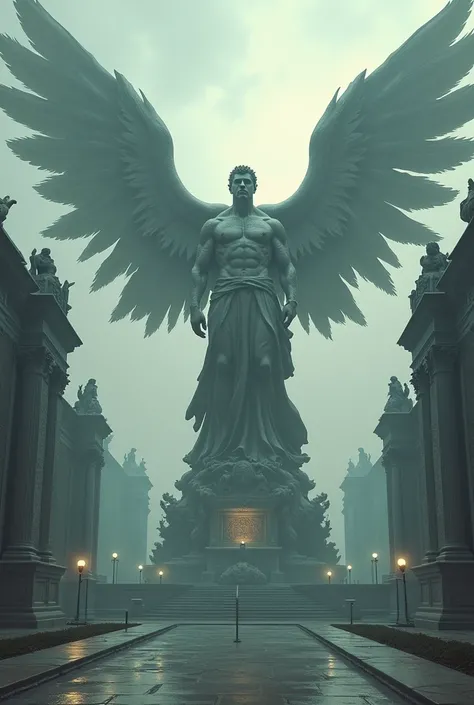 I created a statue of Lucifer in a very large and vast square, but I want the image way in the back, really far back in the square, far away.