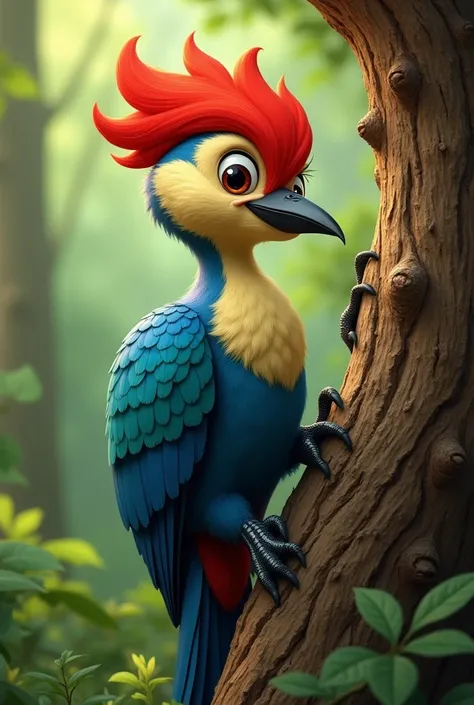 Ultra realistic woodpecker cartoon 