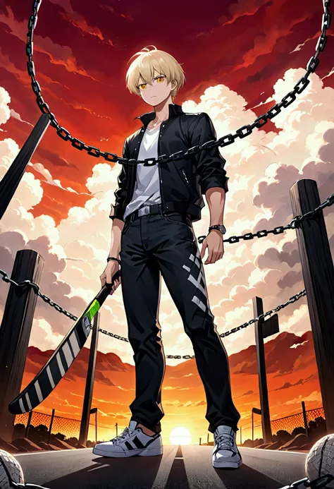 Anime boy with white Blonde hair and Freckles in front of a red sky, ken kaneki, best anime 4k konachan wallpaper, kaneki ken, trigger anime artstyle, badass anime 8 k, tall anime guy with yellow eyes, 4k anime wallpaper, anime wallpaper 4k, anime wallpape...