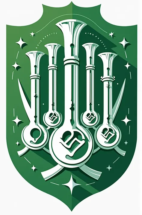 emblem, for musical group, martial band "Dom Hélder Câmara", in green and white colors, with musical references