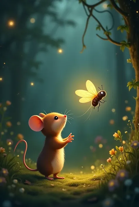 Image of a mouse showing gratitude to a firefly for showing him the way 