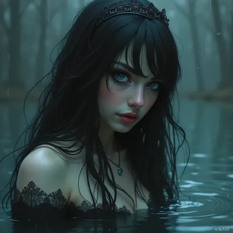 realistic gothic digital art portrait with water