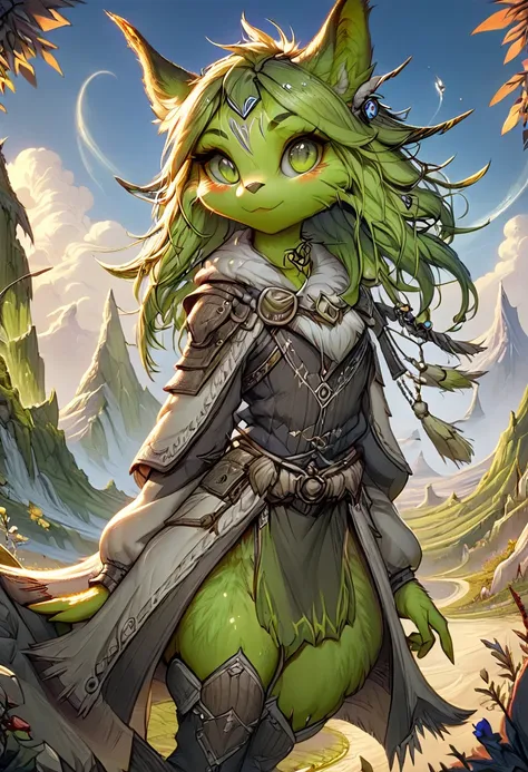 anthropomorphic female grinch grasshopper mage. official art – charecter profile. an award-winning digital masterpiece in 4k ult...