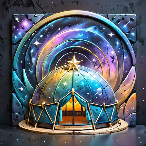 Glamping、symbol、Three-dimensional、Shine、Shine、gold、The background is a large galaxy