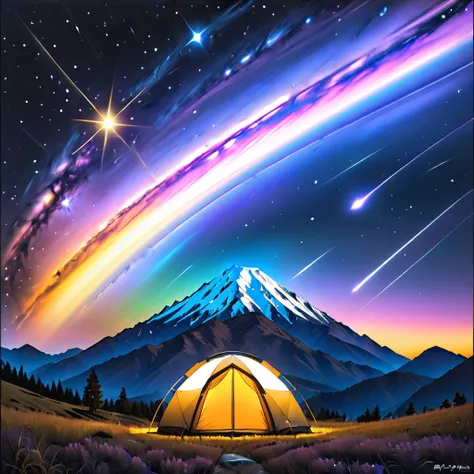 Glamping、symbol、Three-dimensional、Shine、Shine、gold、The background is a large galaxy