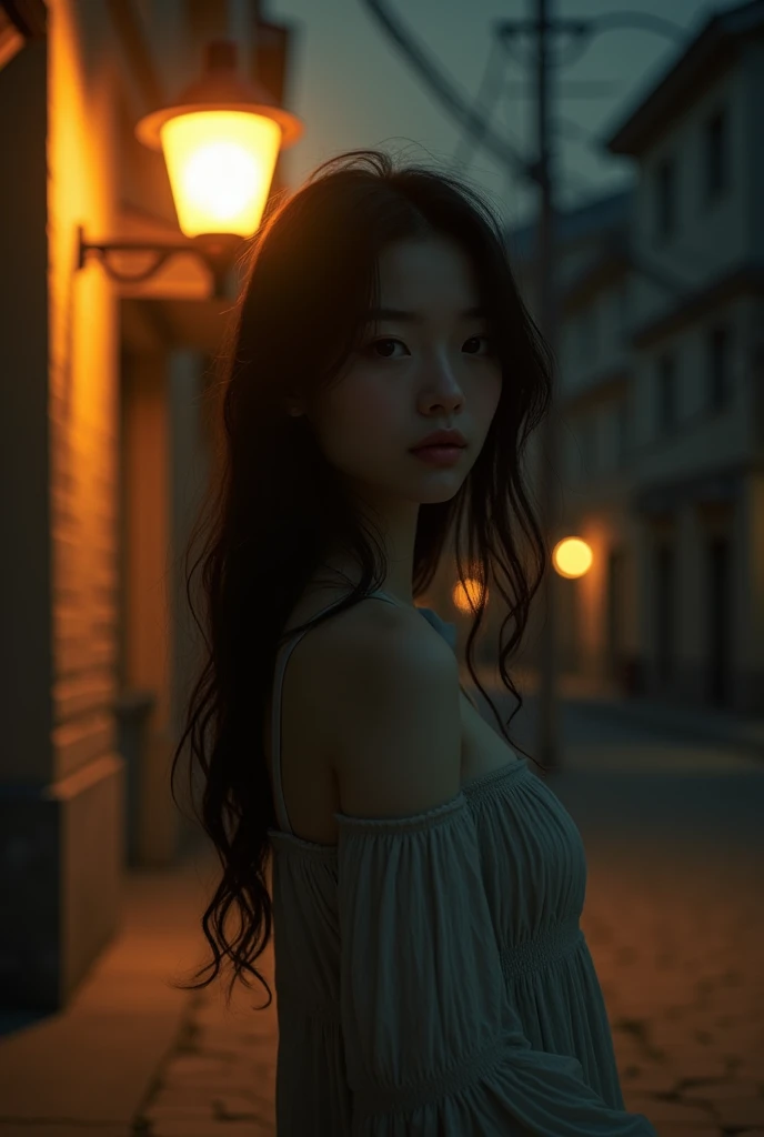 Realistic Girl in street light aesthetic 