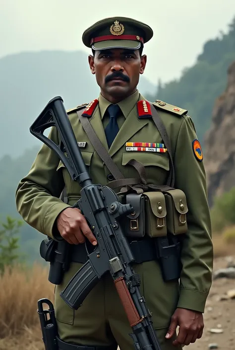 Indian para military man holding gun 