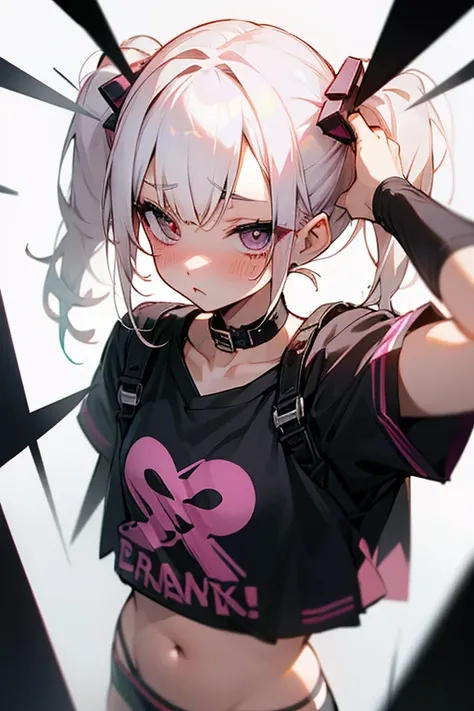 Short white hair, blush, underwear、Punk Fashion、Headbang 2.、、Twin tails