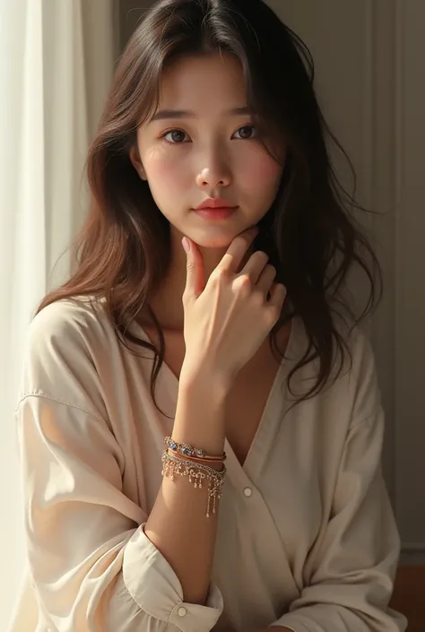 Image of a girl wearing a bracelet 
