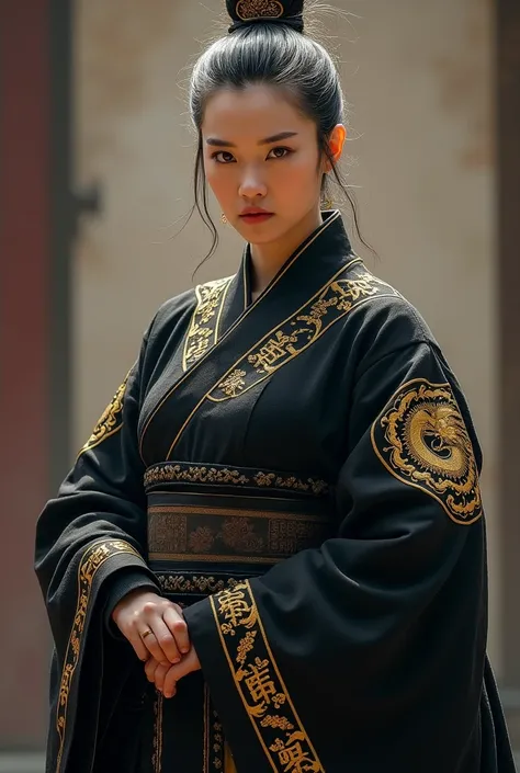 elderly，Female master，Female sect leader，majesty，Domineering，Martial Arts，Will martial arts，Tang Dynasty，Black clothes with a golden dragon pattern