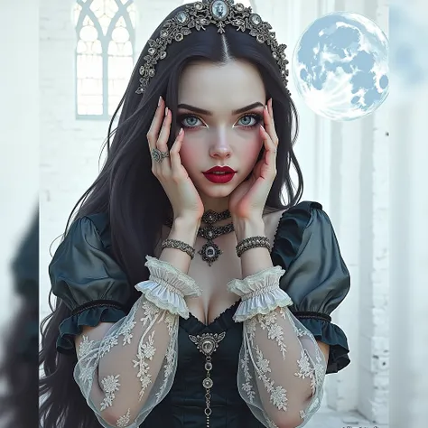 Generate a gothic girl look combined with dark