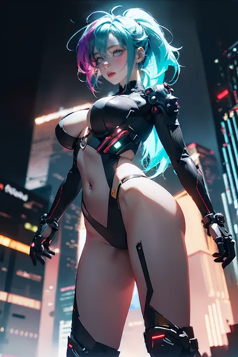 ((Highest quality)), ((masterpiece)), (detailed:1.4), (((Translucent with mechanical parts and transparent skin++Rainbow colored aurora material++、++Grey carbon material++Cyberpunk beauties))), ((Wide open chest)), Hip and thigh skin, Ticker (High Dynamic ...