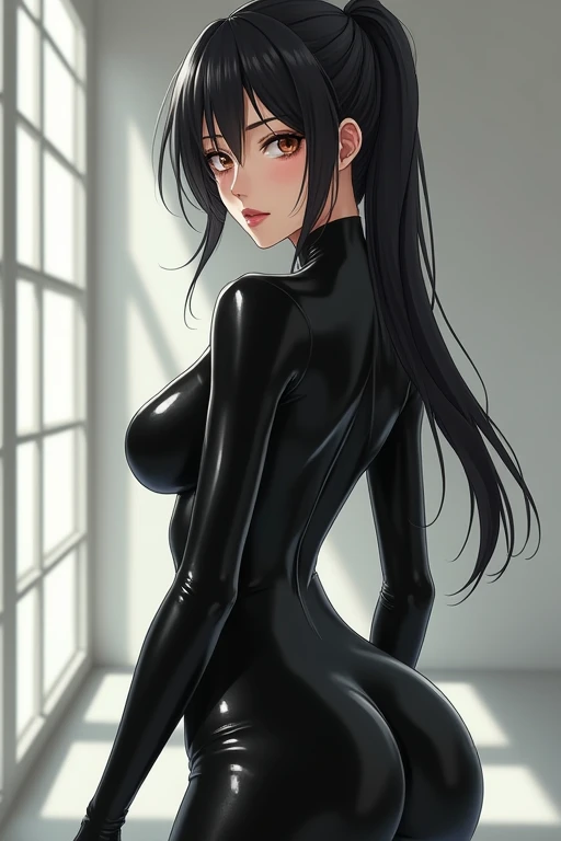 Anime Japanese women Black rubber suit Big breasts Nice butt Exposed