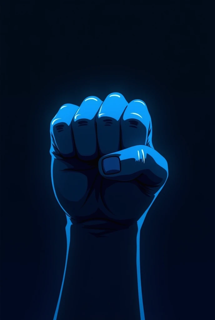 .((Best Quality)), ((masterpiece)), ((detailed)), ((High Definition)), an energetic aura of anime-style punches, with the black silhouette of a simple fist in the center, all in blue, With a black background.