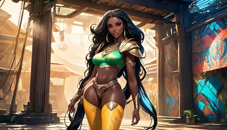  ((Full body: 1.8)), ((dark-skinned beautiful African woman: 1.7)) with very long black hair, strong body, thick athletic body, character sheet, Realistic, top quality picture, 4K, ultra HD |, ((master part))), (((best qualityer))), ((ultra detali)),(Highl...