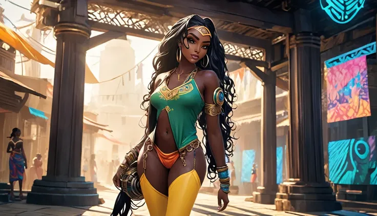  ((Full body: 1.8)), ((dark-skinned beautiful African woman: 1.7)) with very long black hair, strong body, thick athletic body, character sheet, Realistic, top quality picture, 4K, ultra HD |, ((master part))), (((best qualityer))), ((ultra detali)),(Highl...