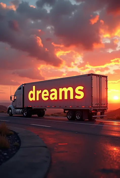 Sunset truck trailer with the word dreams