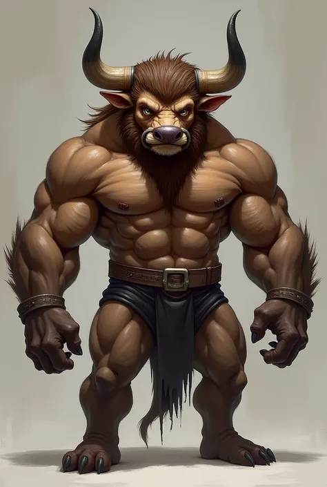 Muscular bull furry, SEX, a ring in its nose, big and strong, with an ectomorph waist. 