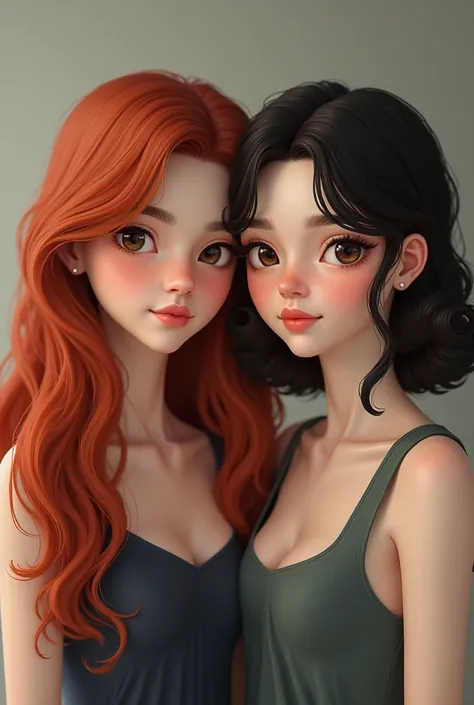 Sisters

Older sister, 29 years old, long red dyed hair with black roots; with waves and volume, round dark brown eyes, long and curly eyelashes, bushy eyebrows, thick, pink lips, overweight. 

Younger sister, 15 years old, short hair to the shoulders with...