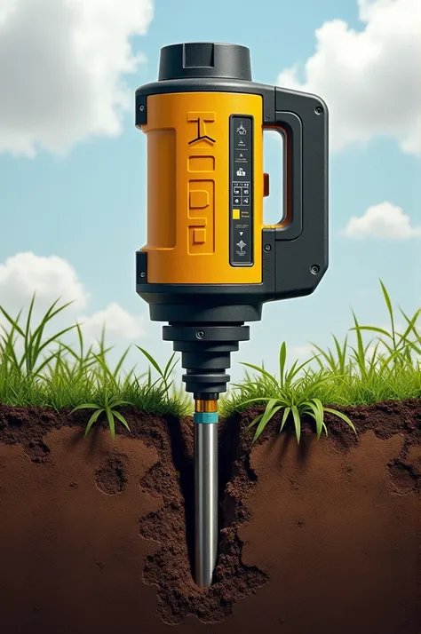 Can you generate a device from the area of soil mechanics, capable of identifying the different soil strata, class and moisture below the surface, the device must contain a tube that penetrates the earth and a system that shows all the data