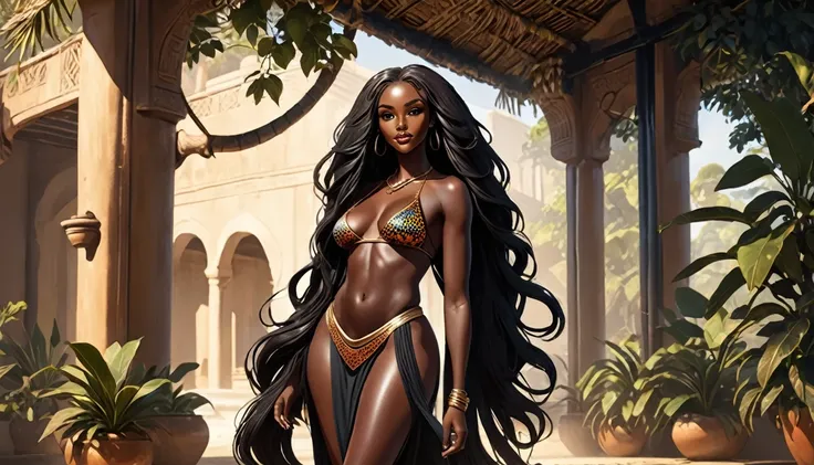  ((Full body: 1.8)), ((dark-skinned beautiful African woman: 1.7)) with very long black hair, strong body, thick athletic body, character sheet, Realistic, top quality picture, 4K, ultra HD |, ((master part))), (((best qualityer))), ((ultra detali)),(Highl...