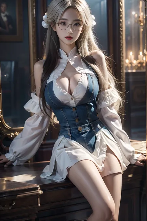 glasses (best quality, masterpiece:1.2), tianfeng1, Extremely detailed, (Practical:1.37), beautiful, youth, Charming female model, sweet smile, Sweetheart girl, Warm colors, ((Full body view，Skin is firm and smooth)), ((Random scenes，Random shooting angles...