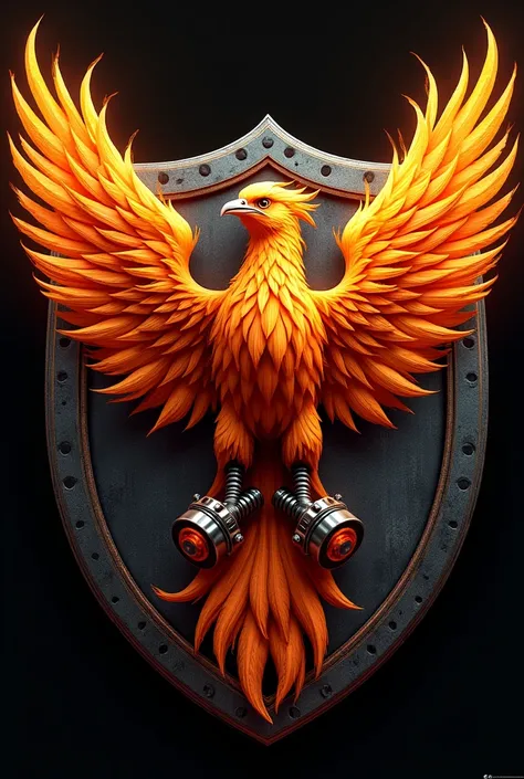 Phoenix logo with pistons on its legs and on a shield