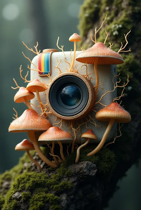 Recreate the Instagram logo with mushrooms and mycelium integrated  ( let it say MICELIO ) Image size 1000X1000 