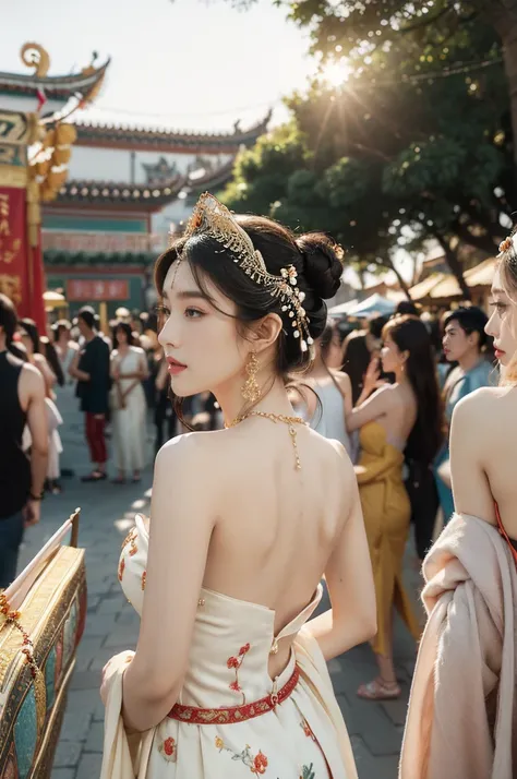 (((best quality))),(((ultra detailed))),(((masterpiece))),illustration,
((1 beautiful young girl,solo)),(bun hair:1.2)((slim,thin)),((small breasts,flat chest)),attractive, traditional Chinese attire,(Gorgeous and intricate headdress:1.3),((earrings,intric...