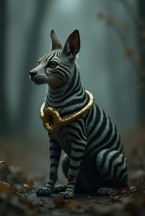 the striped animal is already sad with a gold ring in his bear