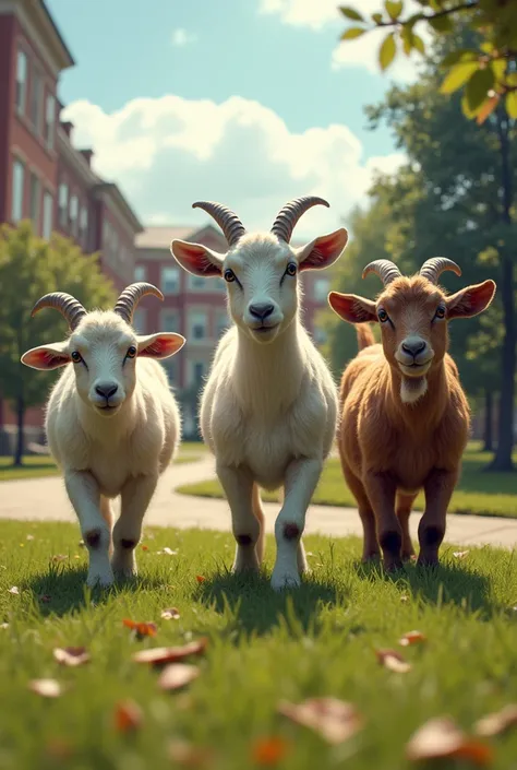 Three goats roaming the college campus were caught by security guards





