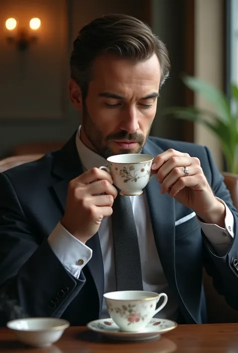 Sell man in eating tea
