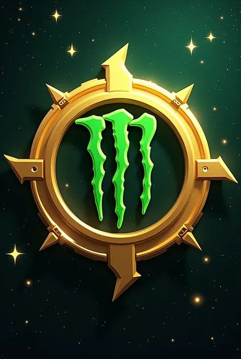 I need to logo for OMEGA with shinning goldren 3d font and the green monster shape.For esport Background is space in star.i need more classic, graceful and shine.logo in goldren bolt ring.