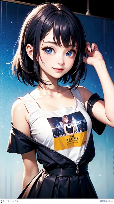 Ultramarine short bob high school girl,Blue eyes, smile,Live Announcement Poster,Poster with logo"Lumina Live"