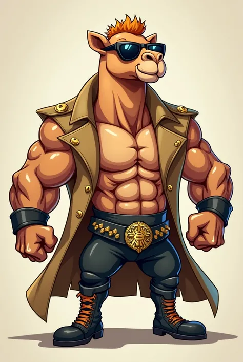 Cartoon camel dressed like wrestler edge wearing sunglasses and trenchcoat 