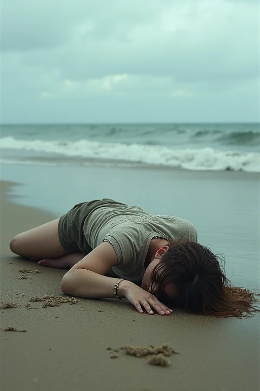 woman　Collapsed on the beach