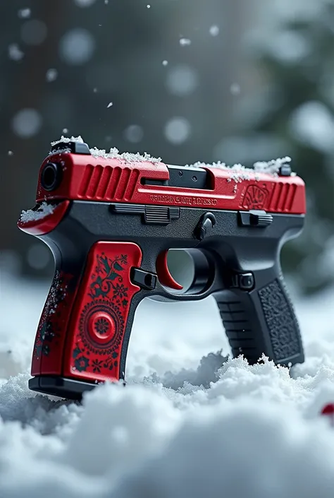 Draw a Phantom pistol for Christmas, emphasize red and black.