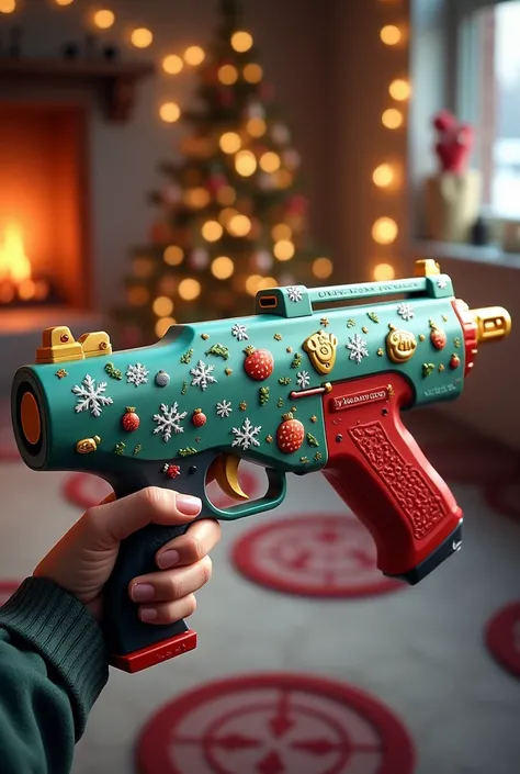 Draw a Phantom gun from the game Valorant with a Christmas pattern, focusing on cuteness.