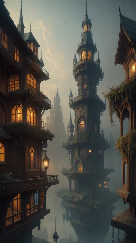 myst, by thomas kinkade, aron wiesenfeld y beksincki y adrianus eversen y gediminas pranckevicius y escher, Intricately refined textures, matte paint details, deep color, Fantastic, intricate details