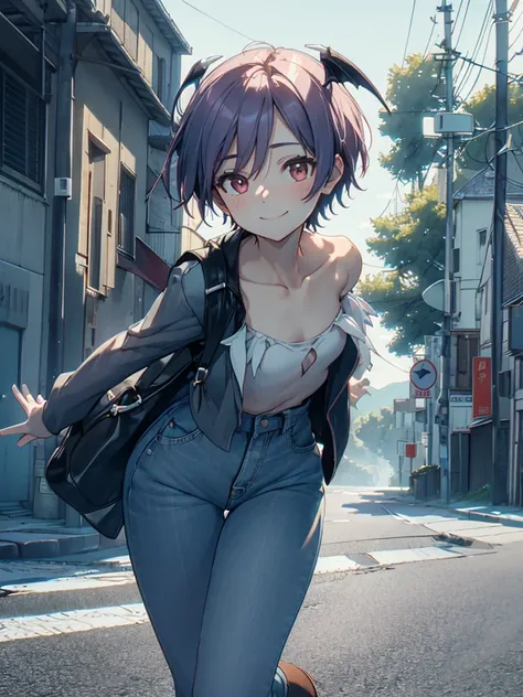 (​masterpiece、top-quality、hight resolution、unity 8k、extremely details cg:1,best picture), flat chest, a girl is hitchhiking. she...