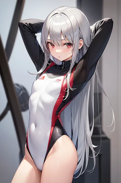 masterpiece, best quality,anime style, 1 girl,(((slender body))), (((small eyes))),(((athlete suit))), (beautiful face), (((long hair))), (((straight hair))), ((((silver hair)))),detailed beautiful skin, (perfect hands, perfect anatomy),scream